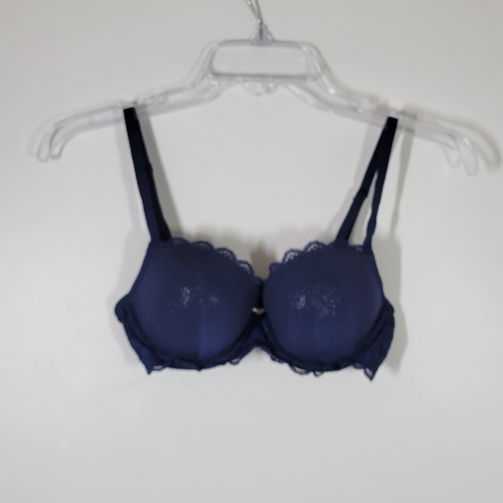 Victoria's Secret Dream Angels Navy Blue Shimmer Ruffle Lined Demi Bra 32C